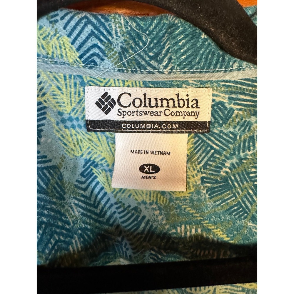Columbia Blue/Green Leaf Pattern Short Sleeve Size XL - Picture 6 of 7